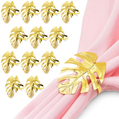 Juvale 12 Pack Tropical Leaf Napkin Rings Holder for Dinner Table & Wedding Party, Gold, 1.7 in