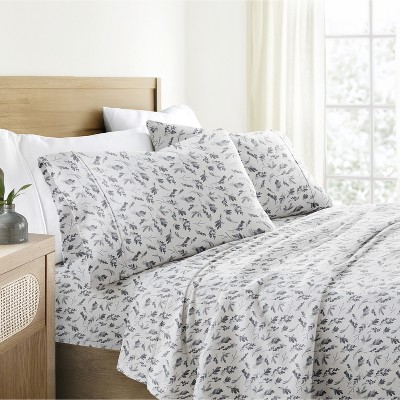 Botanical Cotton Flannel Sheets,  4PC Super Soft Bed Sheets, Easy Care, Floral Design - Becky Cameron
