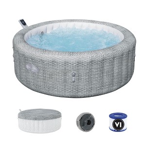 Bestway SaluSpa Bali Smart AirJet Inflatable Hot Tub Round Portable 4 to 6 Person Spa with 140 AirJets, App Control and EnergySense Cover, Grey Rattan - 1 of 4
