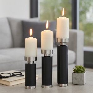 Stylish Modern Taper Candle Holders for Home Decor- Decorative Candle Holder Perfect for Mantel, Console, or Table Centerpiece - Set of 3, 12", Black - 1 of 4