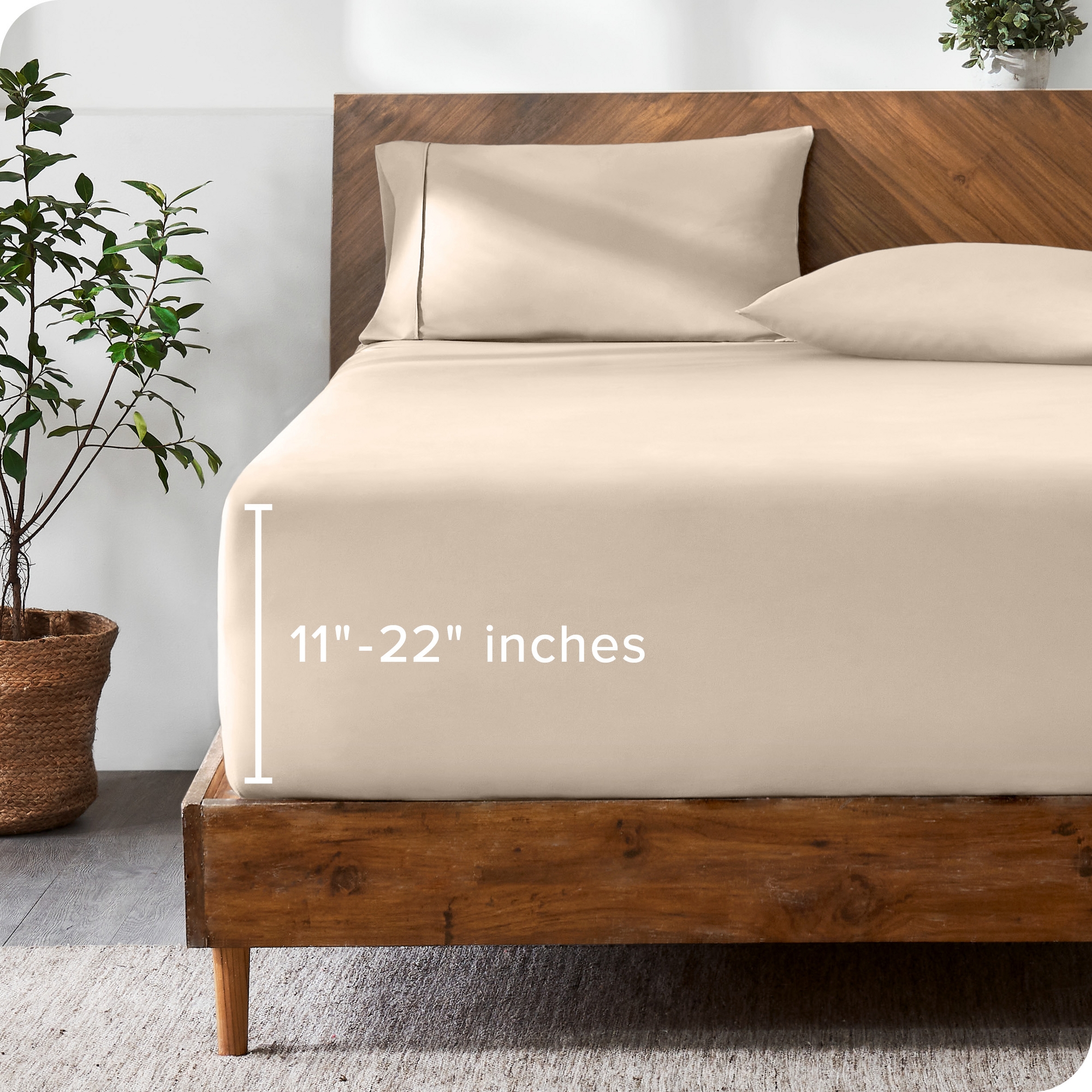 22 Inch Extra Deep Pocket Ultra-Soft Easy Care Fitted Sheet by Bare Home - King, Sand