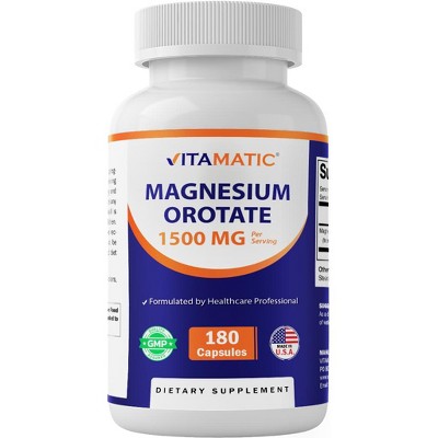 Vitamatic Magnesium Orotate Supplement – 1500mg per Serving, 180 Capsules
