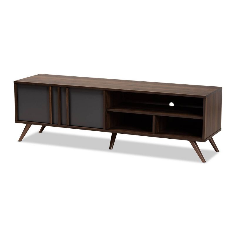 2 Door Naoki Two-Tone Wood TV Stand for TVs up to 65&#34; Gray/Walnut - Baxton Studio, 1 of 12