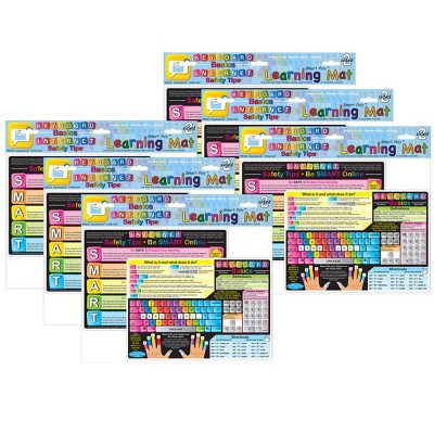 Ashley Productions® Smart Poly Learning Mat, 12" x 17", Double-Sided, Keyboard Basics & Internet Safety, Pack of 6