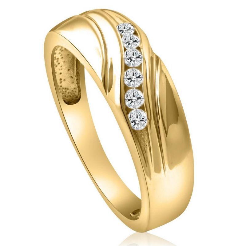 Pompeii3 Mens 14K Yellow Gold 1/4ct Diamond Wedding Ring Band, 2 of 5