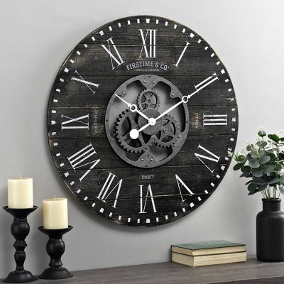 Shiplap Gears Farmhouse Wall Clock Black - FirsTime