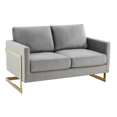 LeisureMod Lincoln Mid-Century Modern Upholstered Velvet Loveseat with Gold Frame