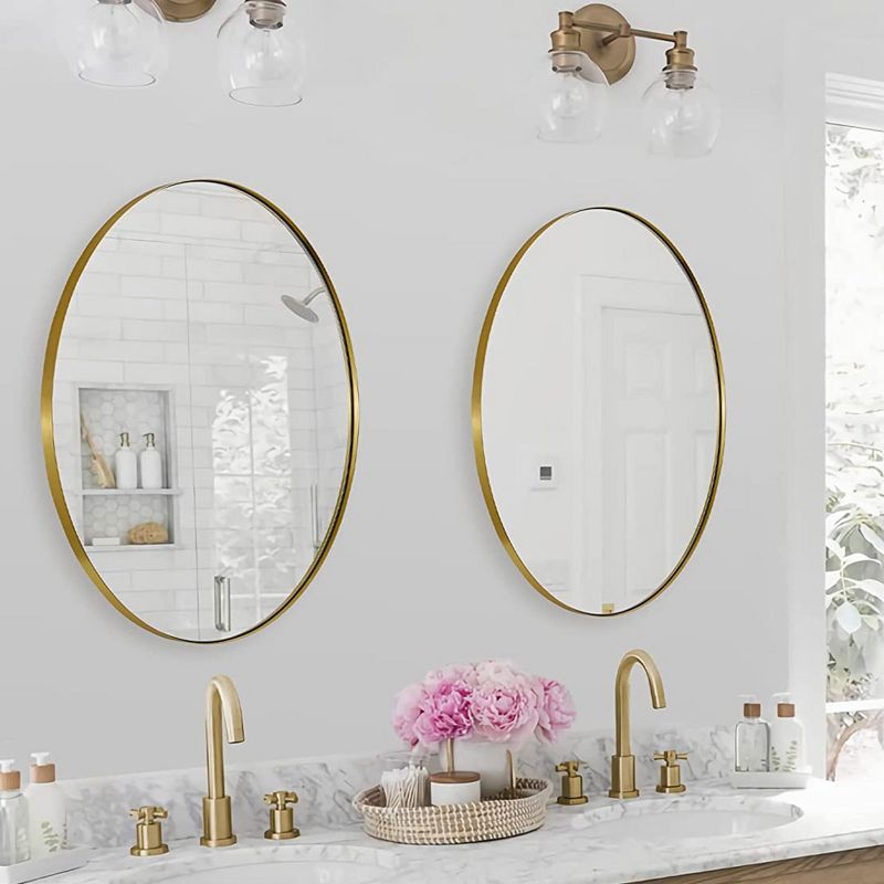 ANDY STAR T03-S10-O2028G Modern Decorative 20 x 28 Inch Oval Wall Mounted Hanging Bathroom Vanity Mirror with Stainless Steel Metal Frame, Gold, 4 of 7