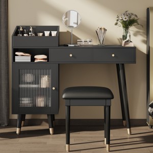 FURNIinspire Vanity Tables Modern Makeup Vanity Desk Bedroom Dressing Table with Stool, Drawers Storage, Space-Saving, Black, 43.9"*37.8"*15.7" - 1 of 4