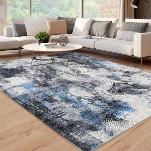 Acekool 5x7 Abstract Area Rug, Machine Washable, Low Pile, Non-Slip, Foldable Modern Accent Carpet for Living Room, Bedroom, Dining, Black Blue - 1 of 4