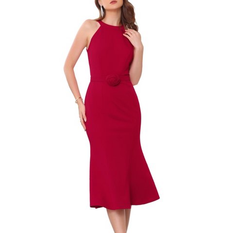 Женские платья INSPIRE CHIC Women's Sleeveless Halter Formal Cocktail Evening Fishtail Bodycon Dresses Medium Red