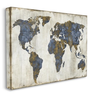Stupell Industries Gold Blue World Map Design