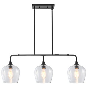 Rennnsan Carvia 36" W 3 -Light Glass Dimmable Modern Linear Kitchen Island Pendant in Black & Brass - 1 of 3