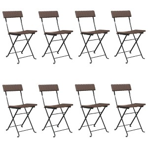 vidaXL Folding Bistro Chair Set of 8 Brown PE rattan, powder-coated steel - 1 of 4