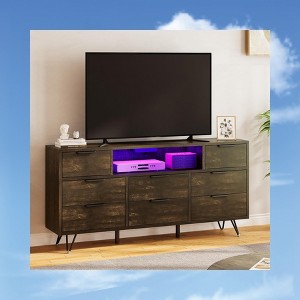 Spacious 8-Drawer Black Dresser with App-Controlled LED Lights & Built-in Charging Station – Ideal for Any Room - 1 of 4