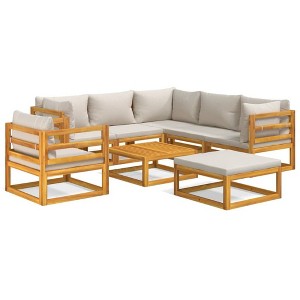 vidaXL 8 Piece Patio Lounge Set | Solid Acacia Wood | Light Gray Cushions | Modular Design for Outdoor Living Spaces | Easy Assembly | Farmhouse Style - 1 of 4