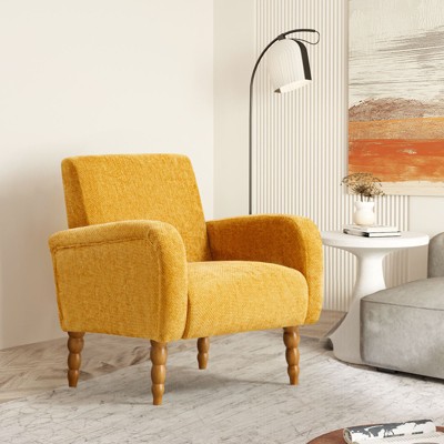 Modern Chenille Fabric Accent Chair, Upholstered Armchair with Solid Wood Legs - Comfy Single Sofa for Reading, Living Room, Bedroom