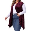 Agnes Orinda Women's Plus Size Velvet Jacquard Sleeveless Asymmetric Hem Open Front Casual Lightweight Vests - 2 of 4