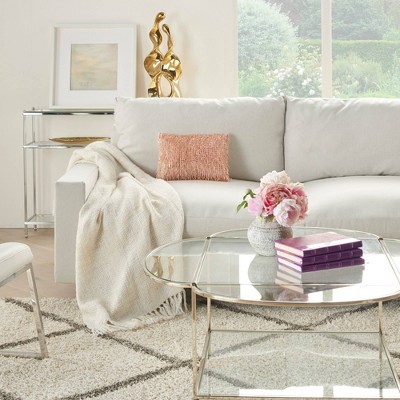 Blush Pink Beaded Tassels Lumbar Throw Pillow 10" x 14"