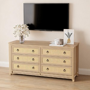 Boho Rattan Wooden Dresser with 6 Drawers Sturdy Storage Chest Ideal for  Bedroom Living Room Hallway Entryway : Target