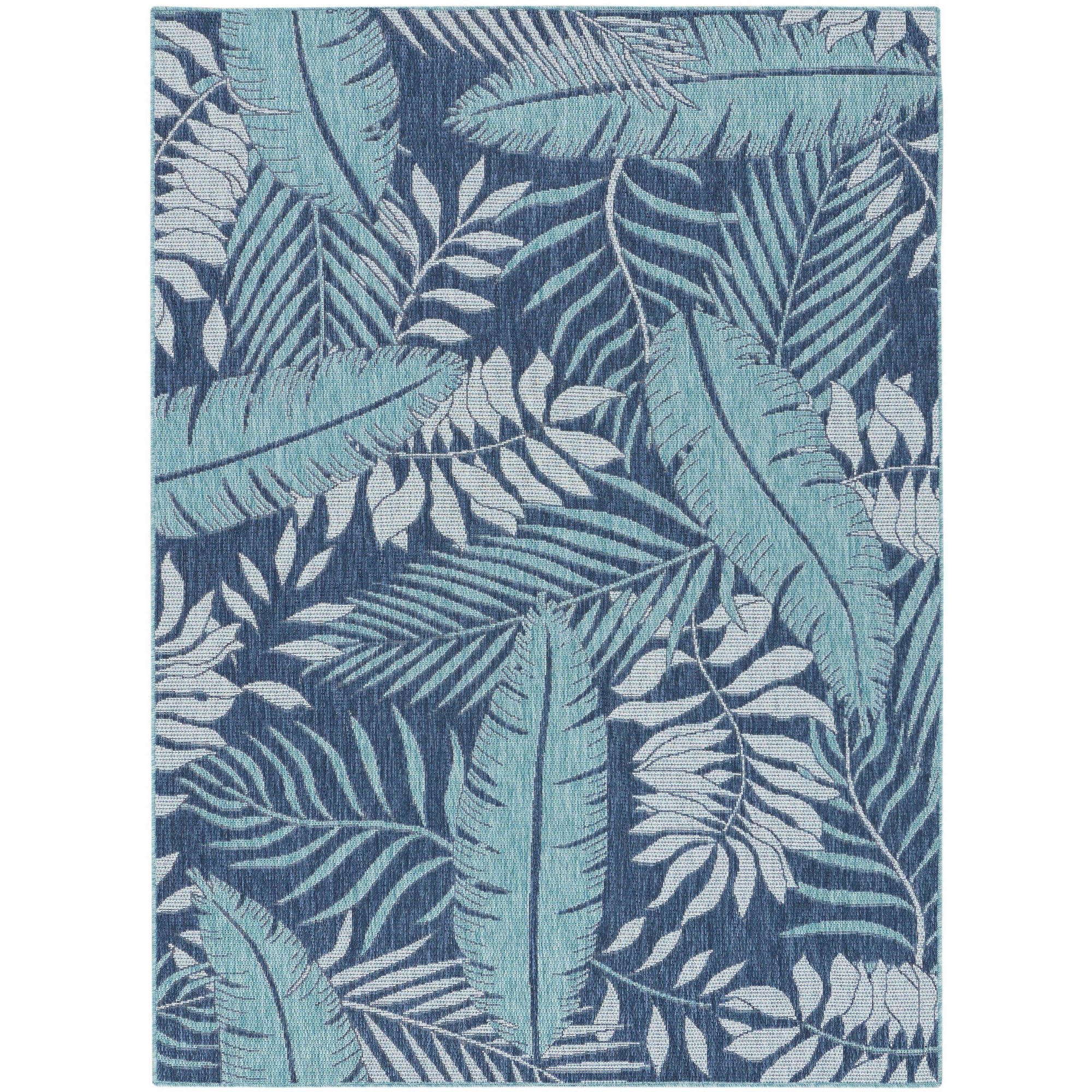 Nourison 6' x 9' Garden Oasis Tropical Leaf Flatweave Indoor Outdoor Area Rug Navy