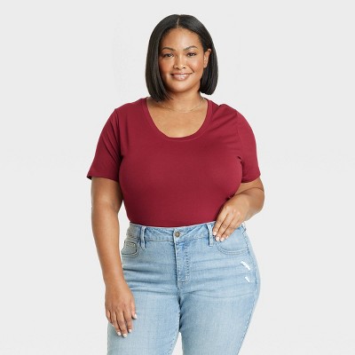 Women's Short Sleeve Relaxed Scoop Neck T-Shirt - Ava & Viv™ Burgundy 4X