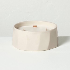 4 Wick Large Faceted Ceramic Lavender and Birch Jar Candle Cream