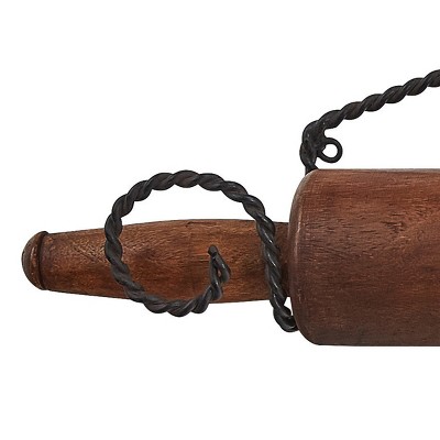 Rustic Brown Wood and Iron Rolling Pin Dishtowel Holder
