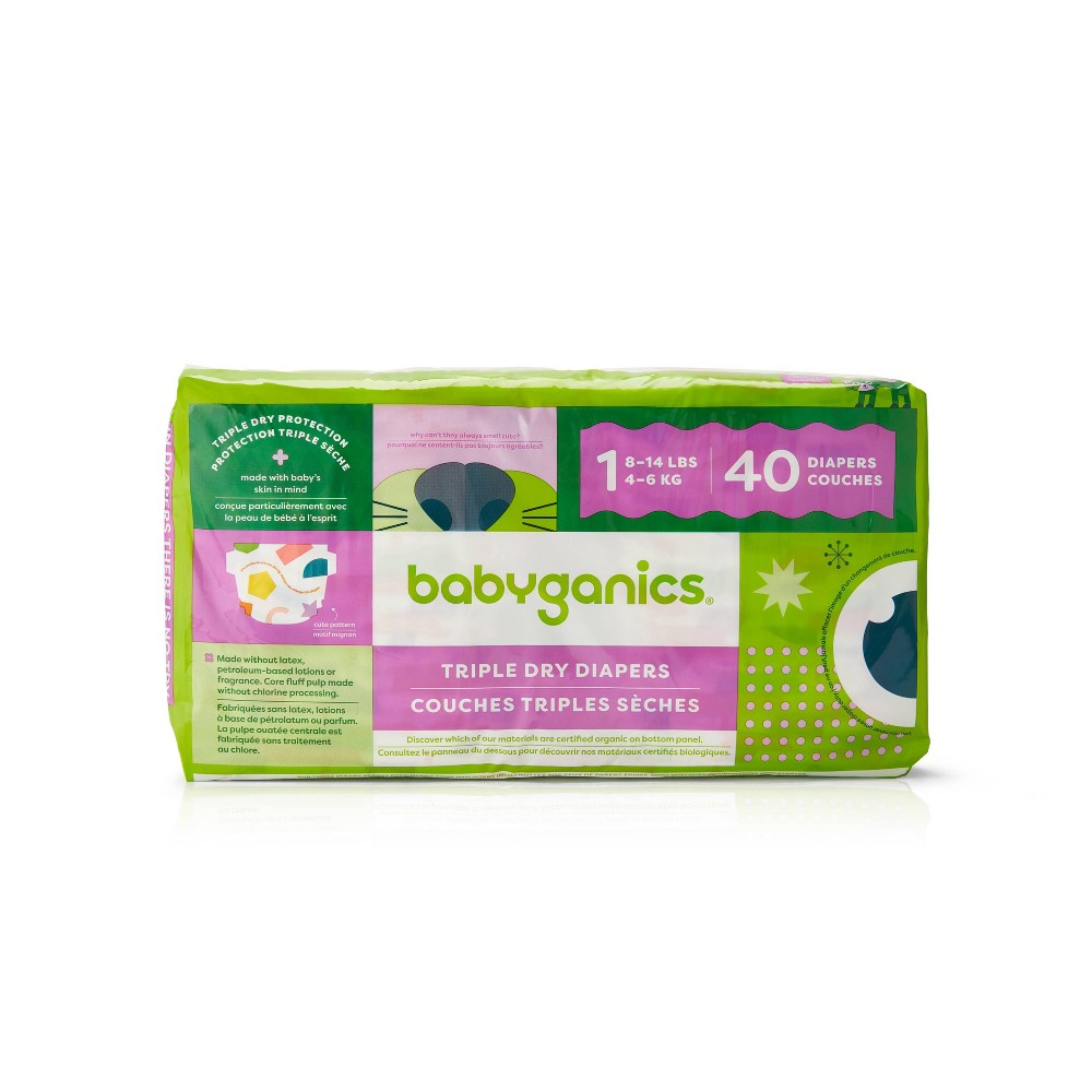 babyganics disposable diapers bag - size 1 - 40ct