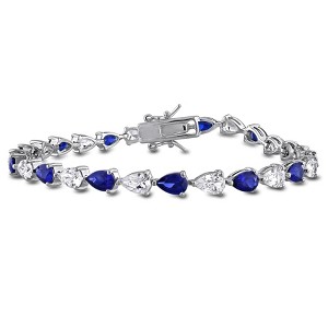 EVERLY JEWELRY | Sterling Silver 10 1/2 CT TGW Created Blue and Created White Sapphire Tennis Bracelet - 7.25 in - 1 of 4