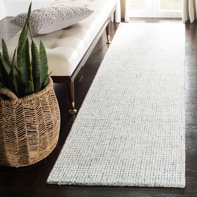 Off-White and Blue Handmade Wool Abstract Rug