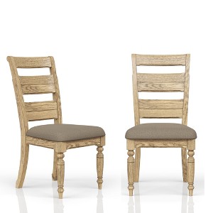 Ladder Back Side Chair Set of 2, Caramel Finish with Taupe Upholstered Seat, Rustic Farmhouse Dining Chairs - 1 of 4
