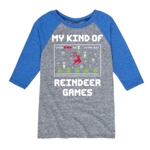 Boys' - Instant Message - My Kind Of Reindeer Games Christmas Raglan Graphic T-Shirt - 1 of 4