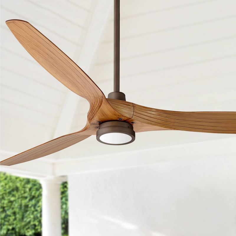 60" Casa Vieja Modern Rustic Indoor Outdoor Ceiling Fan with Light LED Remote Rubbed Bronze Walnut Finish Blades Damp Rated for Patio, 2 of 10