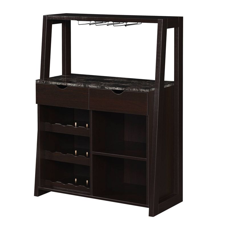 Uptown Wine Bar with Cabinet Faux Black Marble/Espresso - Breighton Home, 1 of 9