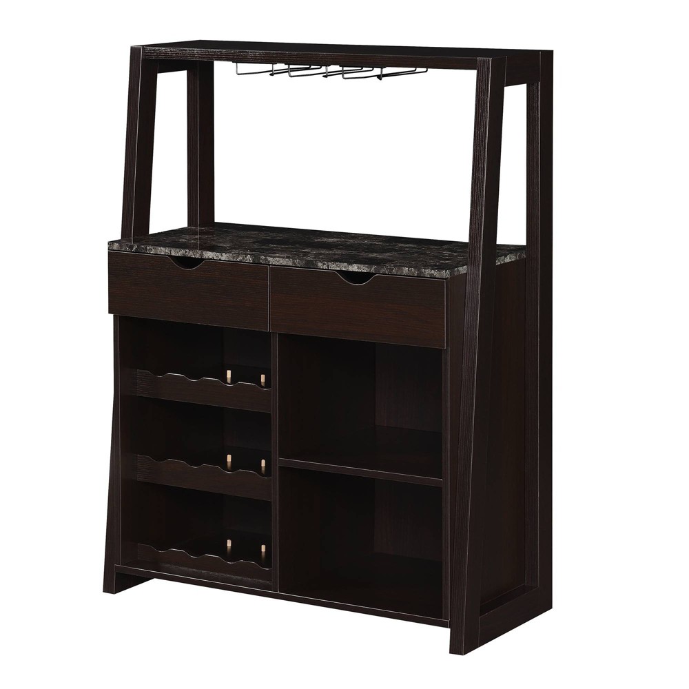 Uptown Wine Bar with Cabinet Faux Black Marble/Espresso - Breighton Home