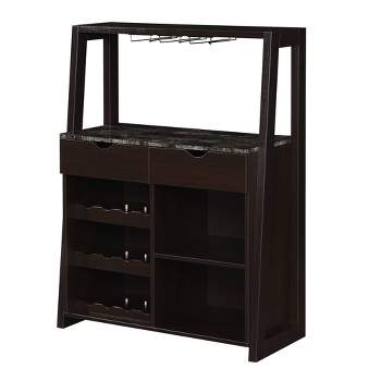 Uptown Wine Bar with Cabinet Faux Black Marble/Espresso - Breighton Home