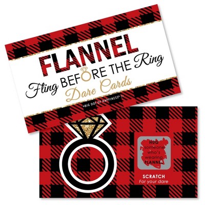 Big Dot of Happiness Flannel Fling Before the Ring - Buffalo Plaid Bachelorette Party Game Scratch Off Dare Cards - 22 Count