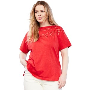 June + Vie by Roaman's Women's Plus Size Openwork Boatneck Shirt - 1 of 4
