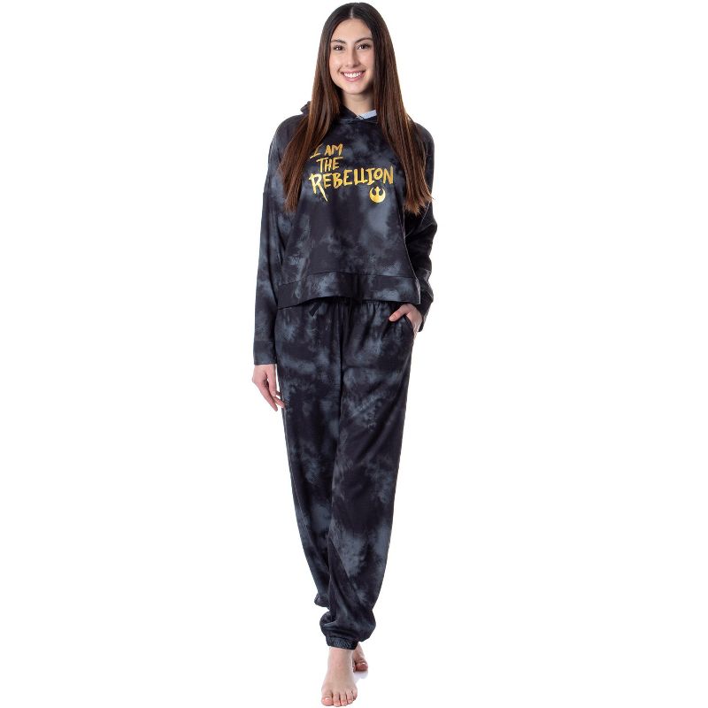 Star Wars I Am The Rebellion Womens' Pajama Cropped Hooded Jogger Set Black, 4 of 5