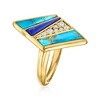 Ross-Simons Turquoise, Lapis and 0.10 ct. t.w. White Topaz Geometric Ring in 18kt Gold Over Sterling - 3 of 4