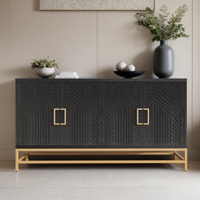 Retro-Style Sideboard Buffet Cabinet with Adjustable Storage Shelves,4 Doors and Rectangular Metal Handles for Living Room - Leovsnove