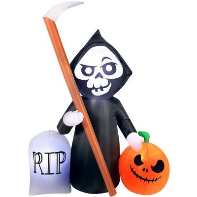 Occasions 5.5' Inflatable Reaper and Pumpkin Scene, 5.5 ft Tall, Multicolored