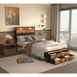 NicBex Twin Size Wooden Platform Bed with Storage Headboard & Shelf/Drawers,Modern Small Bed Frame for Bedroom,Kids Room - 1 of 4