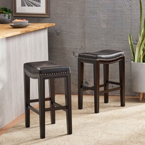 Set of 2 Studded 26 Inch Counter Height Bar Stools with Black Wood Frame , Upholstered Kitchen Chairs-The Pop Home - 1 of 4