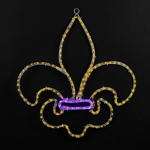 Novelty Lights 24" Purple and Yellow Fleur-De-Lis Mardi Gras LED Rope Light Motif - 1 of 4