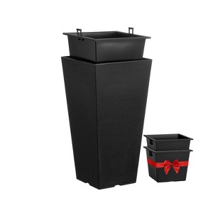 VEVOR Set of 2 Tall Outdoor Planters 22inch, Large Planters For Outdoor Indoor Plants, Tapered Square Planters Flower Tree Plant Pots, Black - 1 of 4