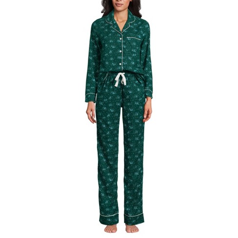 Lands End Women s Flannel 4 Piece Pajama Set Long Sleeve Button Down Shirt And Pants Robe And Bag Target