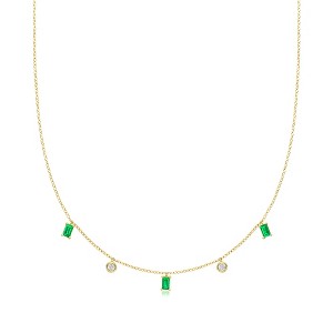 Pure Collection by Ross-Simons 0.60 ct. t.w. Lab-Grown Emerald and .20 ct. t.w. Lab-Grown Diamond Station Necklace in 18kt Gold Vermeil Size 16 - 1 of 4