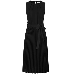 INSPIRE CHIC Women's Sleeveless Pleated Tie Waist Casual Office A-Line Dresses - 1 of 4